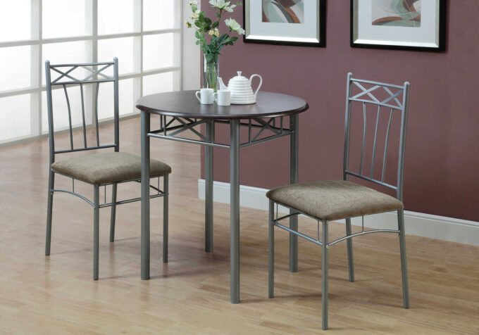 DINING SET - 3PCS SET / ESPRESSO / SILVER METAL