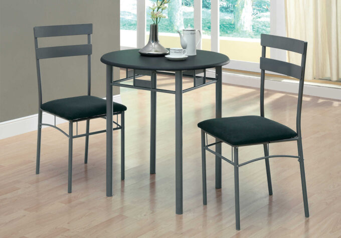 DINING SET - 3PCS SET / BLACK / SILVER METAL