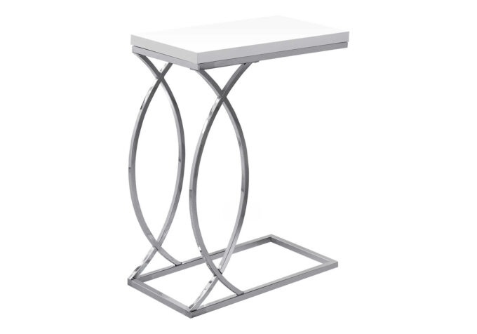 ACCENT TABLE - GLOSSY WHITE WITH CHROME METAL - Image 2