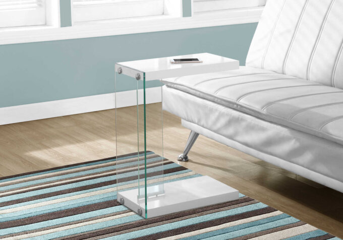 ACCENT TABLE - GLOSSY WHITE WITH TEMPERED GLASS