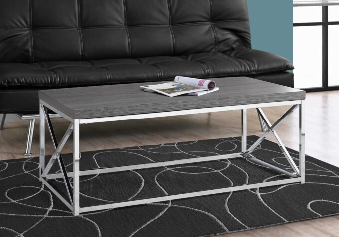 COFFEE TABLE - GREY WITH CHROME METAL