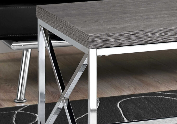 COFFEE TABLE - GREY WITH CHROME METAL - Image 3