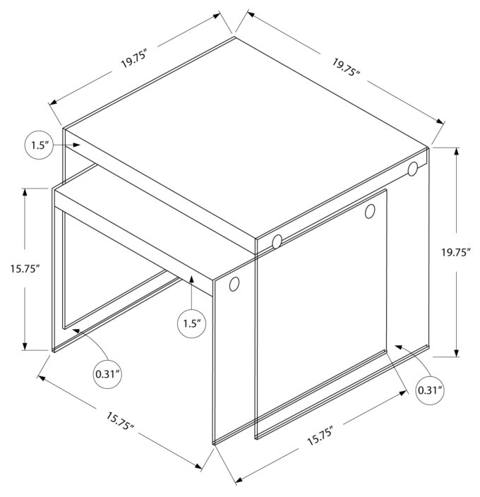 NESTING TABLE - 2PCS SET / GREY CEMENT / TEMPERED GLASS - Image 4