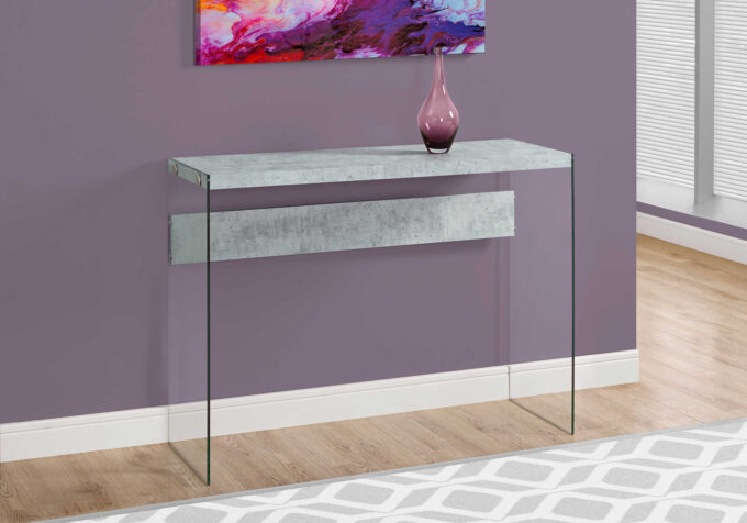 ACCENT TABLE - 44"L / GREY CEMENT / TEMPERED GLASS - Image 2