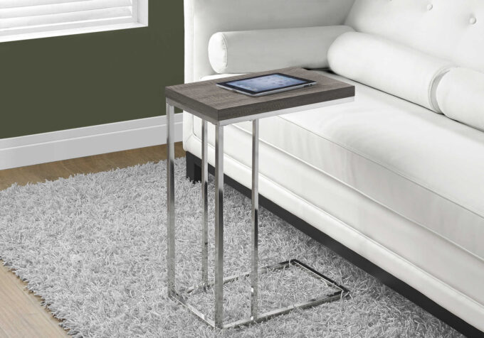 ACCENT TABLE - DARK TAUPE WITH CHROME METAL