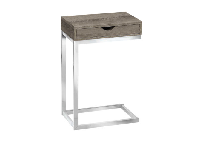 ACCENT TABLE - CHROME METAL / DARK TAUPE WITH A DRAWER - Image 2