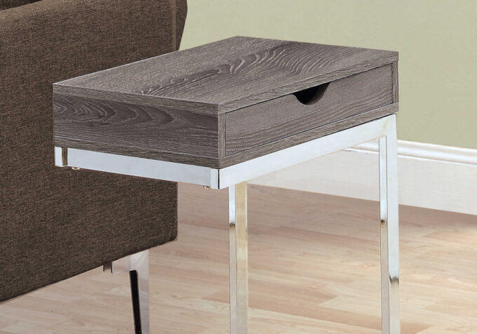 ACCENT TABLE - CHROME METAL / DARK TAUPE WITH A DRAWER - Image 4