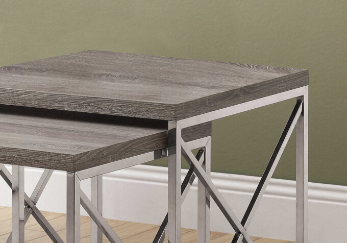 NESTING TABLE - 2PCS SET / DARK TAUPE WITH CHROME METAL - Image 3