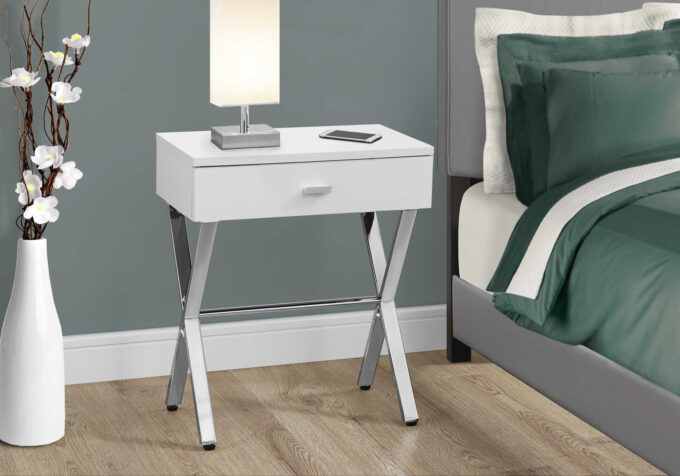 ACCENT TABLE - 24"H / GLOSSY WHITE / CHROME METAL - Image 2