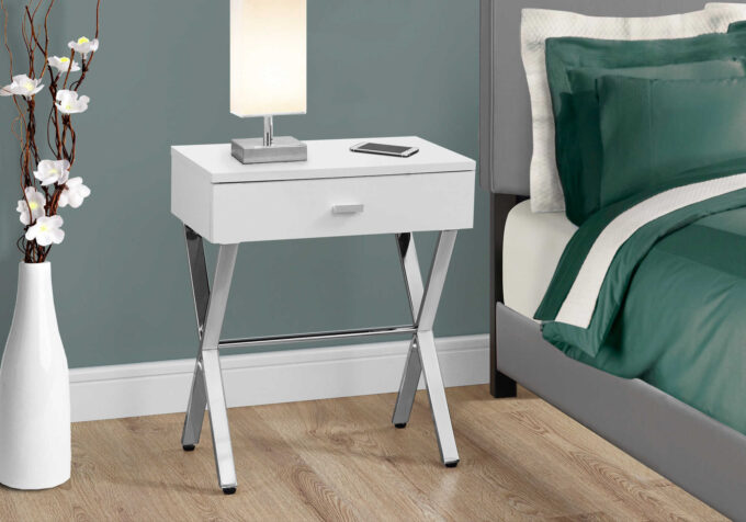 ACCENT TABLE - 24"H / GLOSSY WHITE / CHROME METAL - Image 4