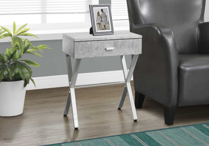 ACCENT TABLE - 24"H / GREY CEMENT / CHROME METAL