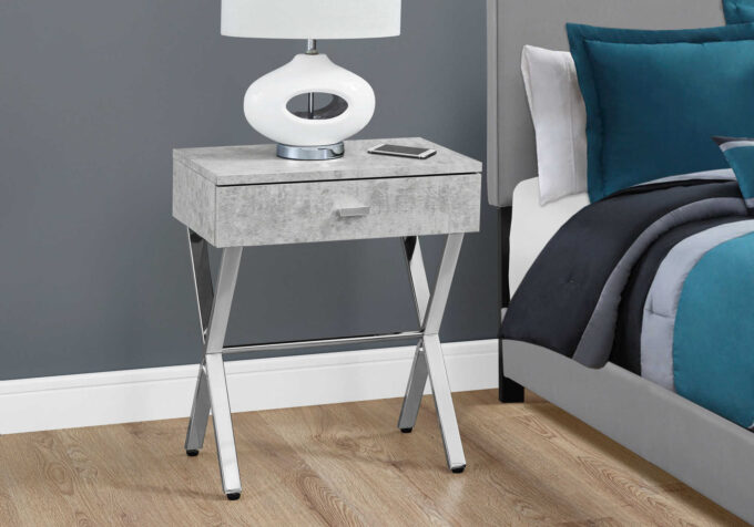 ACCENT TABLE - 24"H / GREY CEMENT / CHROME METAL - Image 2