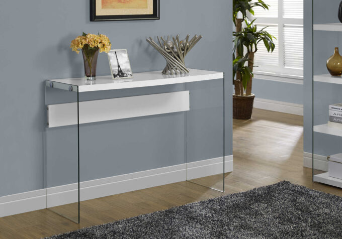 ACCENT TABLE - 44"L / GLOSSY WHITE / TEMPERED GLASS