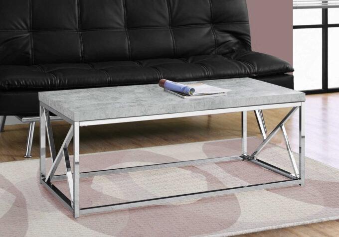 COFFEE TABLE - GREY CEMENT WITH CHROME METAL