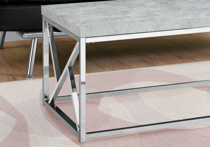 COFFEE TABLE - GREY CEMENT WITH CHROME METAL - Image 3