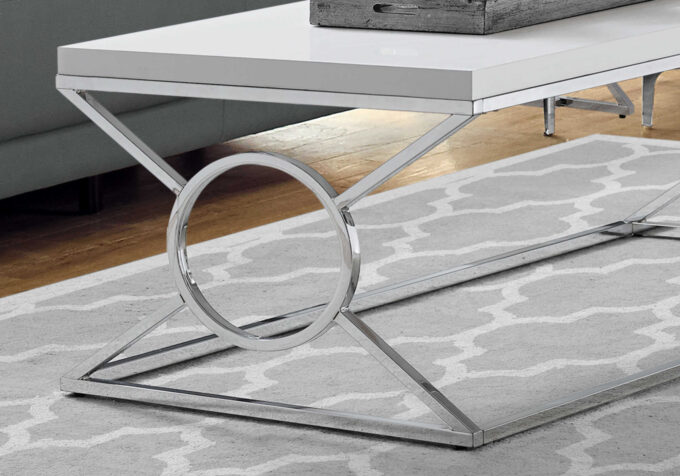 COFFEE TABLE - GLOSSY WHITE WITH CHROME METAL - Image 2