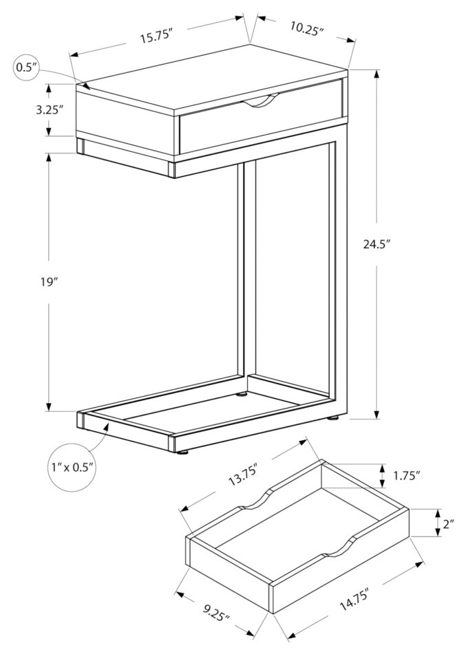 ACCENT TABLE - BROWN RECLAIMED WOOD-LOOK / BLACK / DRAWER - Image 5