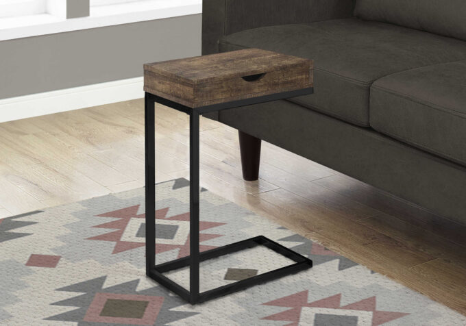 ACCENT TABLE - BROWN RECLAIMED WOOD-LOOK / BLACK / DRAWER