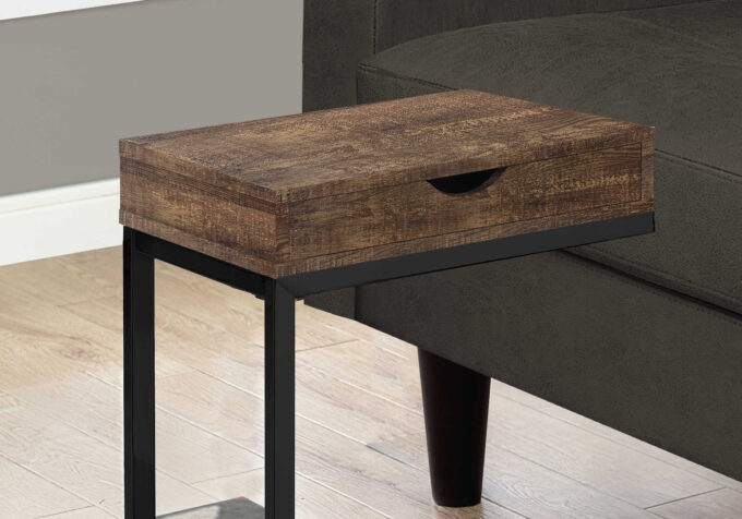 ACCENT TABLE - BROWN RECLAIMED WOOD-LOOK / BLACK / DRAWER - Image 3