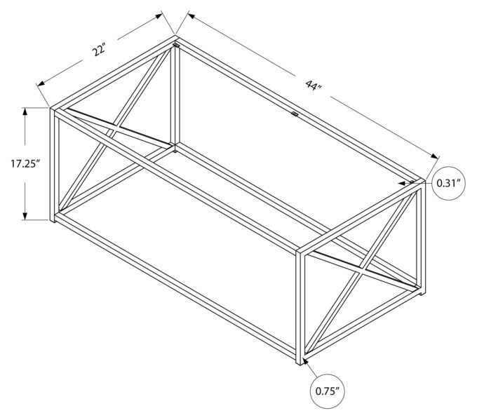 COFFEE TABLE - 44"L / GOLD METAL WITH TEMPERED GLASS - Image 4