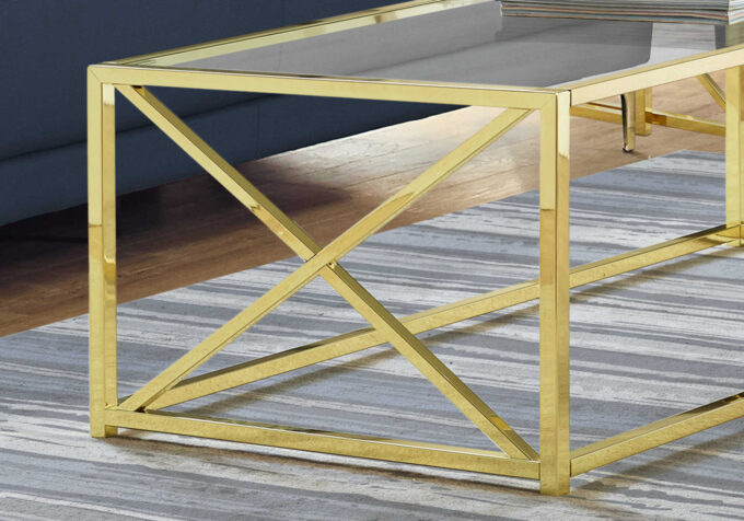 COFFEE TABLE - 44"L / GOLD METAL WITH TEMPERED GLASS - Image 3