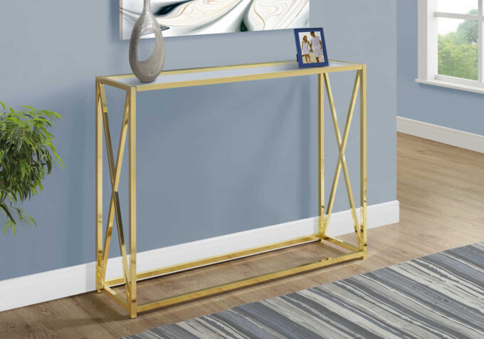 ACCENT TABLE - 42"L / GOLD METAL WITH TEMPERED GLASS