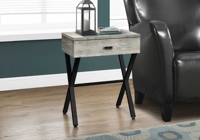 ACCENT TABLE - 24"H / GREY RECLAIMED WOOD / BLACK METAL