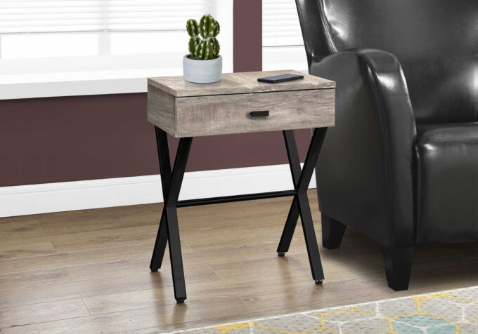 ACCENT TABLE - 24"H / TAUPE RECLAIMED WOOD / BLACK METAL