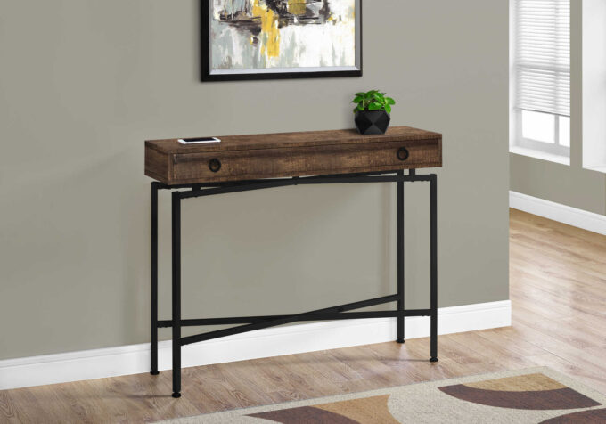 ACCENT TABLE - 42"L / BROWN RECLAIMED WOOD/ BLACK CONSOLE