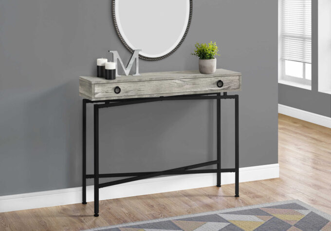 ACCENT TABLE - 42"L / GREY RECLAIMED WOOD / BLACK CONSOLE