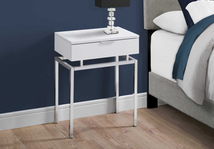 ACCENT TABLE - 24"H / GLOSSY WHITE / CHROME METAL - Image 2