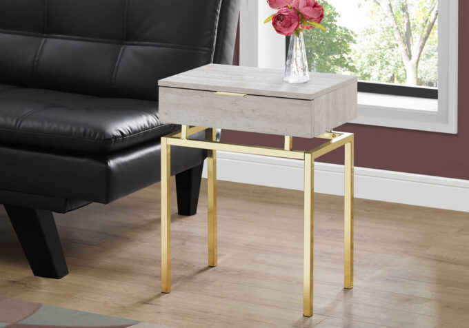 ACCENT TABLE - 24"H / BEIGE MARBLE / GOLD METAL