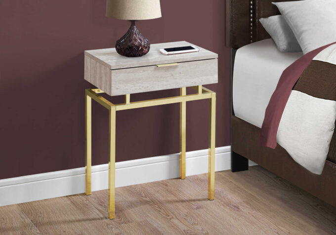 ACCENT TABLE - 24"H / BEIGE MARBLE / GOLD METAL - Image 2