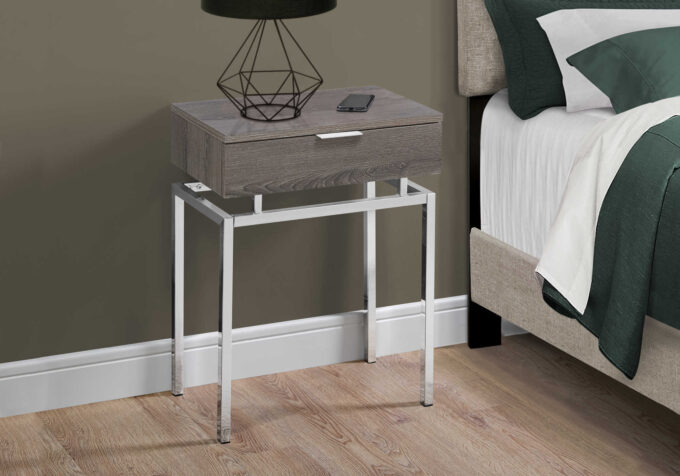 ACCENT TABLE - 24"H / DARK TAUPE / CHROME METAL - Image 2