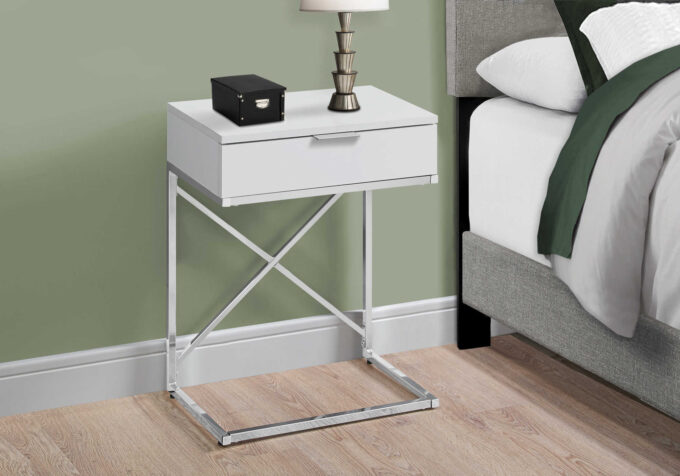 ACCENT TABLE - 24"H / GLOSSY WHITE / CHROME METAL - Image 3