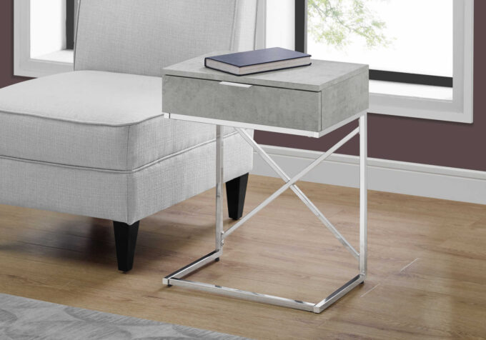 ACCENT TABLE - 24"H / GREY CEMENT / CHROME METAL