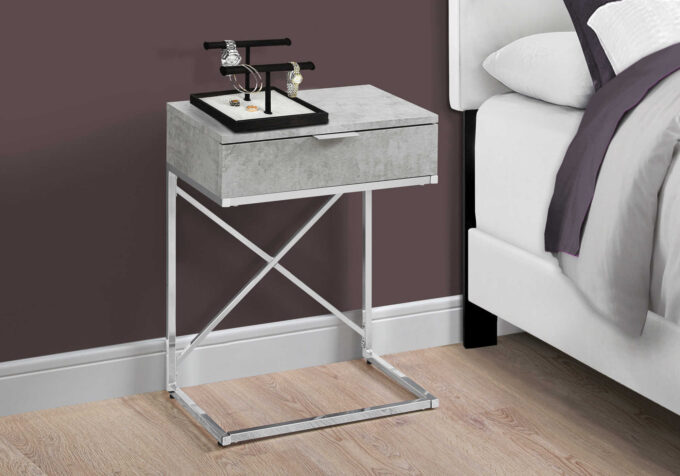 ACCENT TABLE - 24"H / GREY CEMENT / CHROME METAL - Image 3