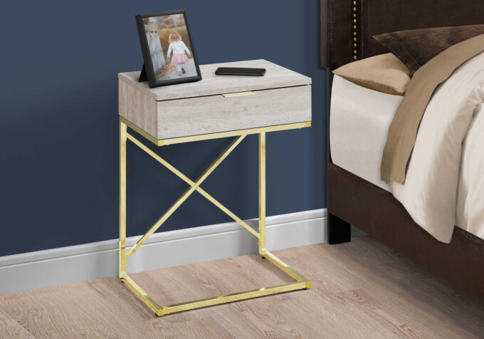 ACCENT TABLE - 24"H / BEIGE MARBLE / GOLD METAL - Image 2