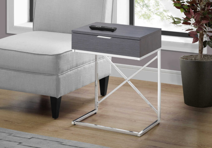 ACCENT TABLE - 24"H / GREY / CHROME METAL