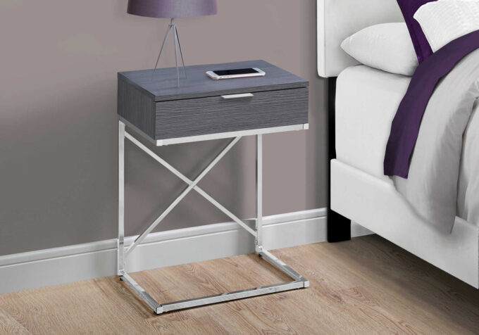 ACCENT TABLE - 24"H / GREY / CHROME METAL - Image 2