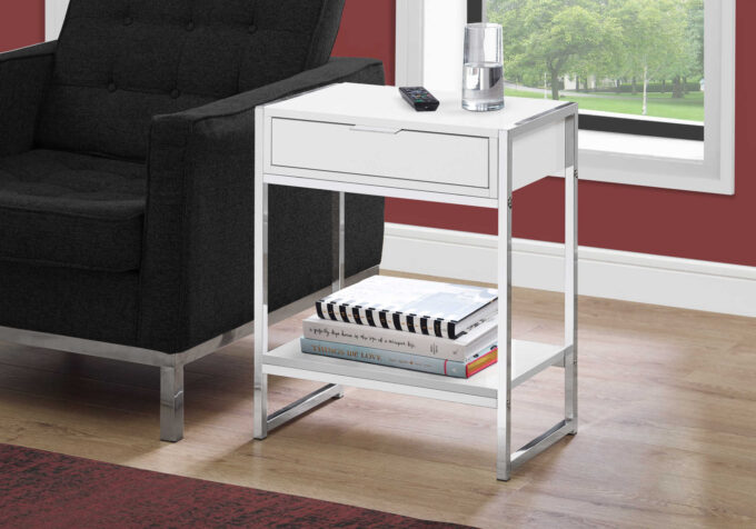 ACCENT TABLE - 24"H / GLOSSY WHITE / CHROME METAL