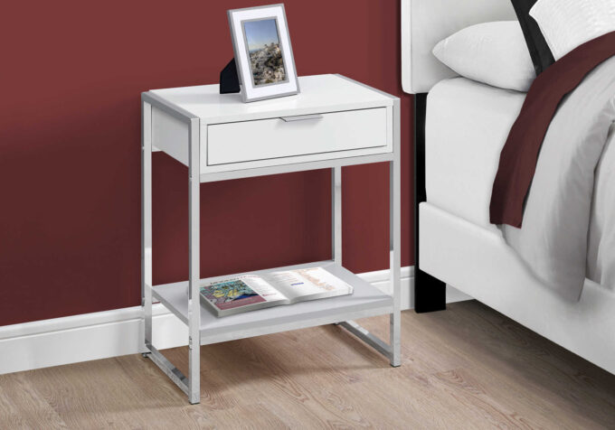 ACCENT TABLE - 24"H / GLOSSY WHITE / CHROME METAL - Image 3