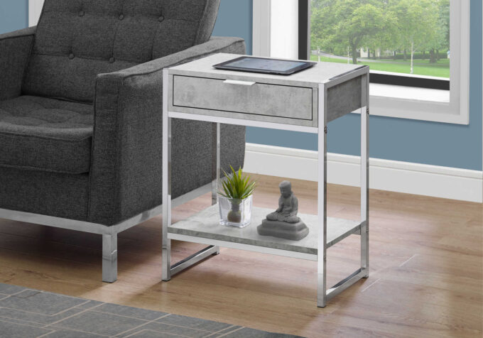 ACCENT TABLE - 24"H / GREY CEMENT / CHROME METAL