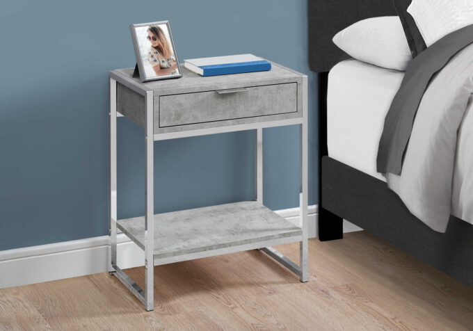 ACCENT TABLE - 24"H / GREY CEMENT / CHROME METAL - Image 2