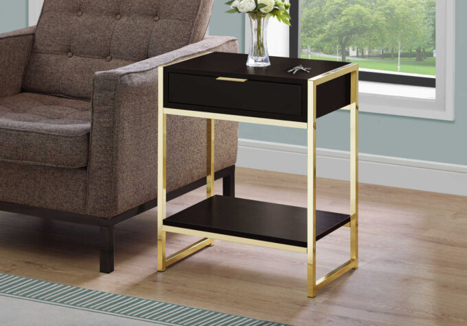 ACCENT TABLE - 24"H / ESPRESSO / GOLD METAL