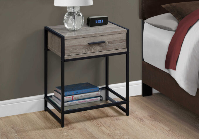 ACCENT TABLE - 22"H / DARK TAUPE / BLACK / TEMPERED GLASS - Image 2