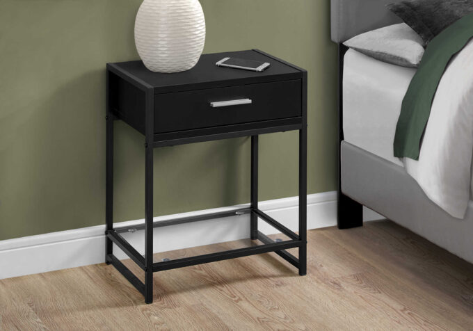 ACCENT TABLE - 22"H / BLACK / BLACK METAL/ TEMPERED GLASS - Image 2