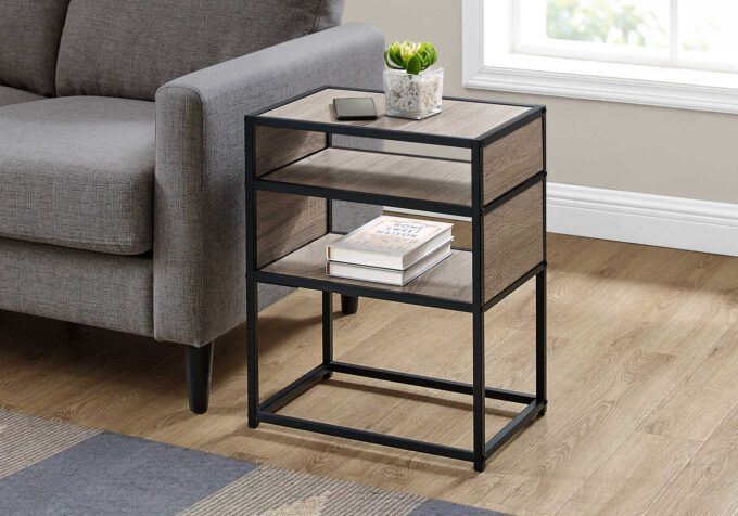 ACCENT TABLE - 22"H / DARK TAUPE / BLACK METAL