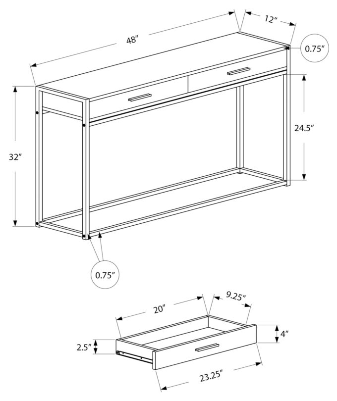 ACCENT TABLE - 48"L / GREY / BLACK METAL HALL CONSOLE - Image 5