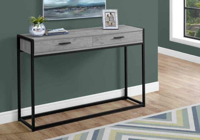 ACCENT TABLE - 48"L / GREY / BLACK METAL HALL CONSOLE